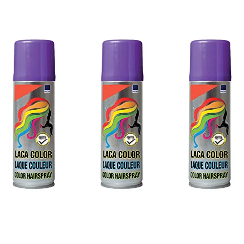 Pack 3 Laca de Pelo Color Morado 125ml - Spray Colores para Cabello Rápida coloración, Lavable