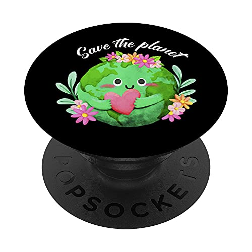 Salvar el planeta Lindo Día de la Tierra Arte Verde Soporte Mundial PopSockets PopGrip Intercambiable