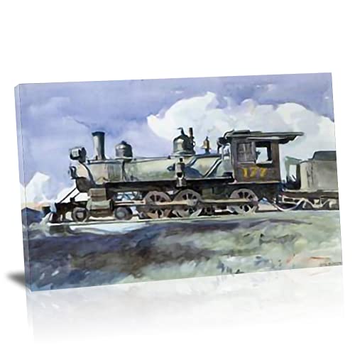 TANEGE Edward Hopper Cuadro Decorativo Canvas Lienzo Impresión |Obras de Arte Para Paredes Del Hogar Montado En Bastidor De《locomotive》Enmarcado-60x90cm(23.6x35.4in)