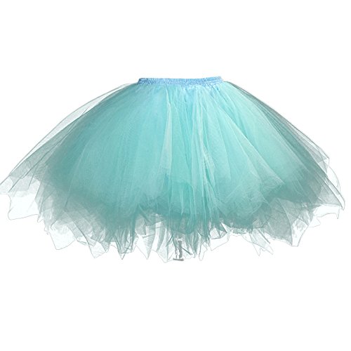 FEOYA Falda Plisada Corta de Tul Princesas Danza Ballet Tutú Tutu Skirt para Mujer, Color Azul Verdoso