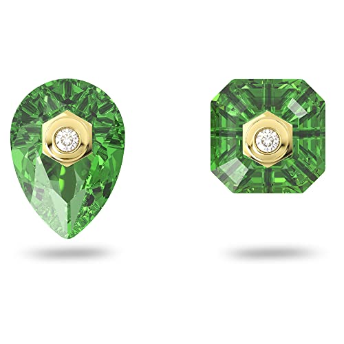 Swarovski Pendientes de Botón Numina para Mujer, Pendientes Asimétricos, con Baño Tono Oro, Cristales Verdes, Colección Numina de Swarovski