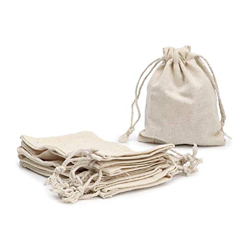 RUBY - 48 Bolsas de algodón con cordón Ajustable 7 x 9cm, Bolsa de Regalo, Bolsas de Tela Manualidades, Bolsa de Tela para Pintar, Bolsa de cumpleaños (Talla S)