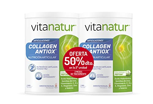 Vitanatur - Collagen Antiox, Complemento Alimenticio con ingredientes Antioxidantes y adecuados para la Nutrición Articular, Sabor Frutos Rojos - Cápsulas, Pack 2 Botes x 360 g