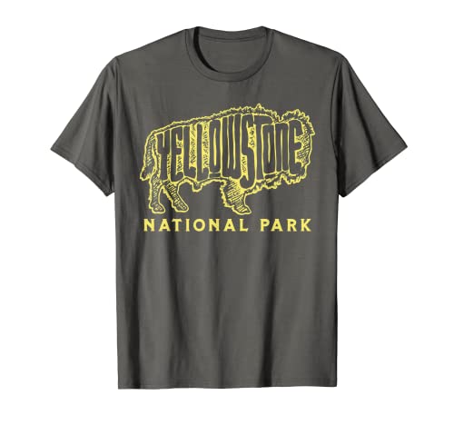 Yellowstone Sketched Bison Lettering & Tipografía Minimalista Camiseta