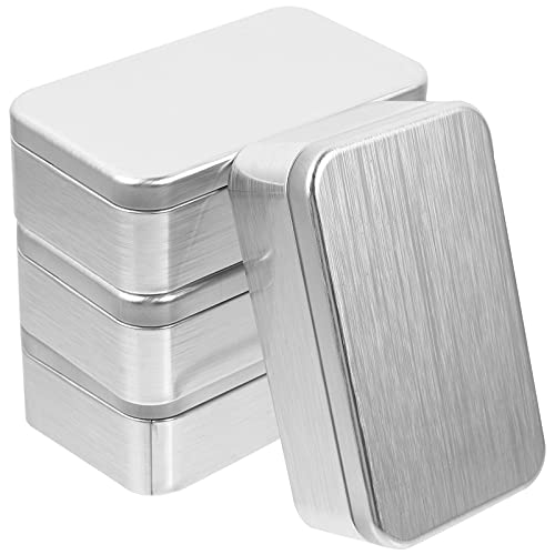 Cabilock 4 cajas de metal rectangulares vacías con bisagras, recipiente de almacenamiento con tapa, mini caja para organizador del hogar, color plateado