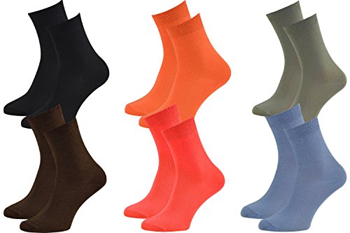 Rainbow Socks - Hombre Mujer Calcetines Colores de Bambu - 6 Pares - Negro Naranja Oliva Marrón Vaquero Frambuesa - Talla 39-41