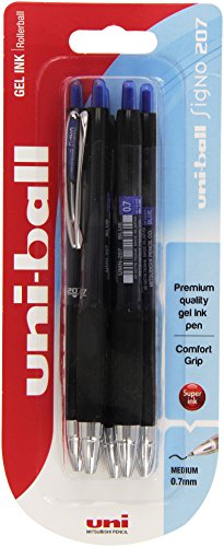 Uni-Ball Signo 207 - Lote de bolígrafos retractables (tinta de gel), color azul, 5 unidades