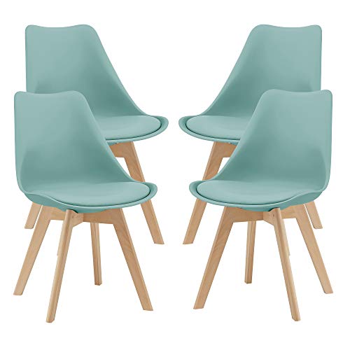 Juego de sillas de Comedor 81 x 49 x 57 cm Silla tapizada en Cuero sintético Patas de Madera de Haya Sillas de Cocina Set de 4 sillas Color Verde Menta