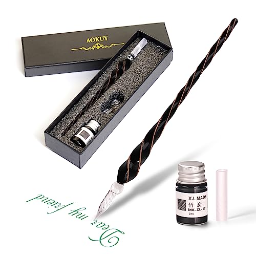 Pluma De Cristal,Glass Dip Pen Set, Pluma Dip de cristal para dibujo,escritura y caligrafía, con caja de regalo (black)