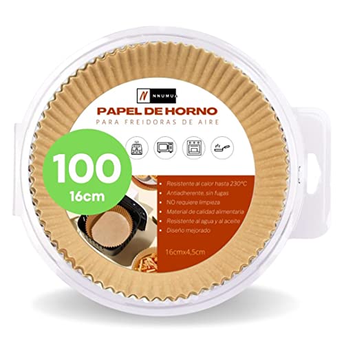 NNUMUA Papel Freidora Aire 100 Unidades - Papel para Freidora de Aire Redondo - Papel Horno Freidora Aire 16cm - Moldes Papel Freidora Aire 2 5 litros - Papel Air Fryer Redondo