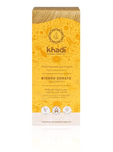 khadi HINT OF GOLD tinte vegetal, coloración capilar con brillo dorado - de rubio dorado a cobrizo brillante, color natural 100% vegetales, naturales y vegano, cosmética natural certificada, 100g