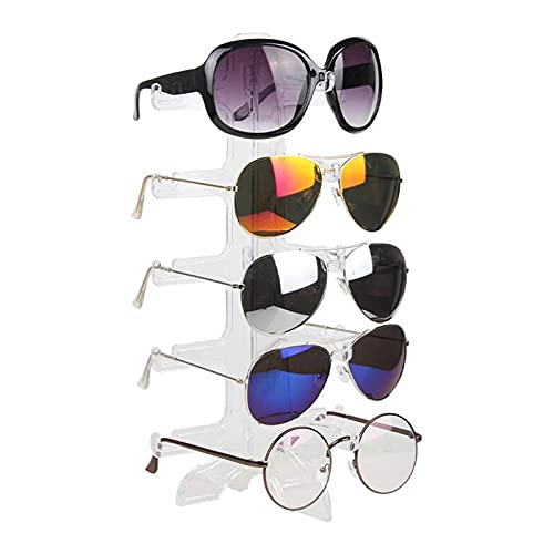 GOOFFY Organizador de gafas de sol transparente 5 pares de gafas de sol de plástico que muestran el marco del soporte del bastidor 5 capas Gafas Exhibición de joyas Collares Colgantes Soporte Gafas de