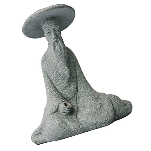 Cabilock Figura de Pescador en Miniatura Estatua de Piedra de Barro Chino Figuras de Jardín de Pesca Ornamento para Pecera Bonsai Paisaje Decoración de Jardín de Hadas