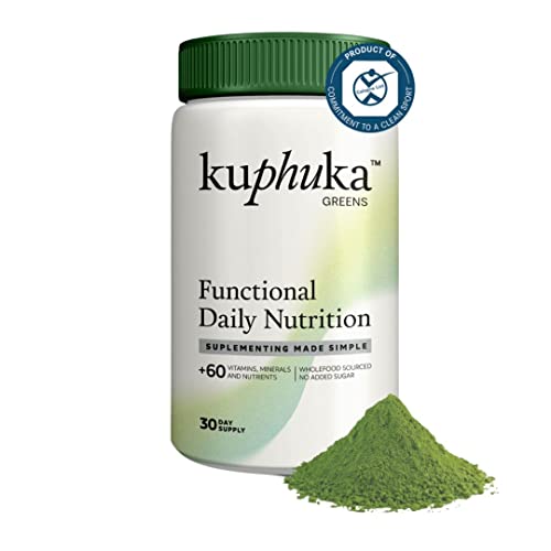 KUPHUKA GREENS - Super Greens en Polvo (420g) con 64 Frutas y Verduras, Super Foods, Vitaminas, Minerales, Probióticos y Antioxidantes – 100% Natural, Vegano, Gluten Free y Sin Azúcares Añadidos