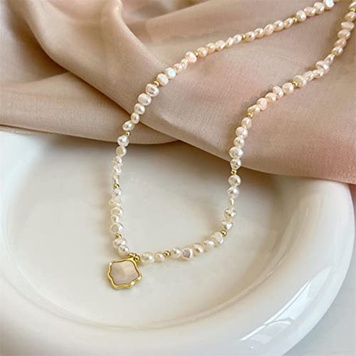 LIUL Joyería de Perlas Irregulares de la Vendimia Collares en Capas de Cadena de eslabones Gruesos chapados en Oro para Mujeres Collar de Perlas para Damas