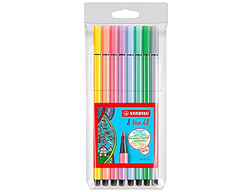 Rotulador stabilo acuarelable pen 68 estuche de 8 colores surtidos pastel