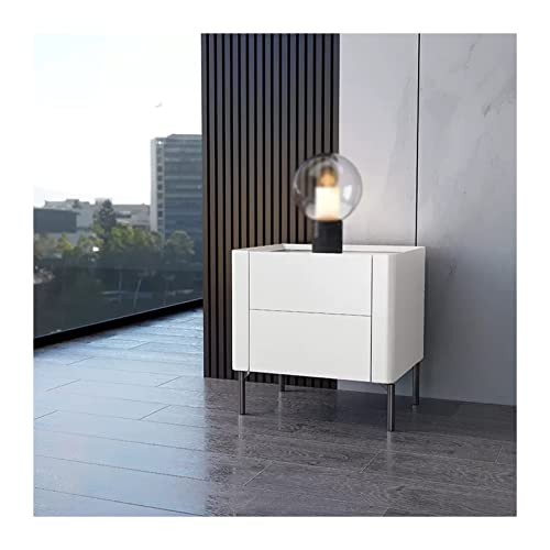 Librero de mesa Elegante mesita de noche blanca con 2 cajones, mesita de noche con diseño de mármol, tablero de pizarra, patas altas de metal, mesa auxiliar pequeña for dormitorio, sala de estar Mesa