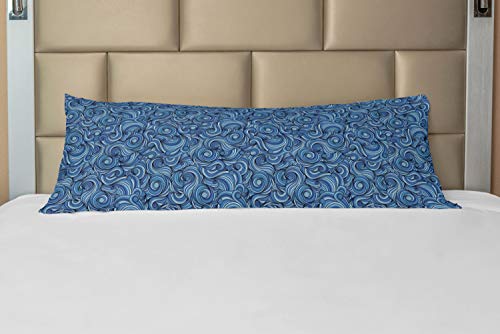 ABAKUHAUS asiático Funda para Almohada de Apoyo, Zentangle exótico, Decorativa Fácil de Colocar Práctica Lavable, 53 x 137 cm, Azul pálido Azul Marino