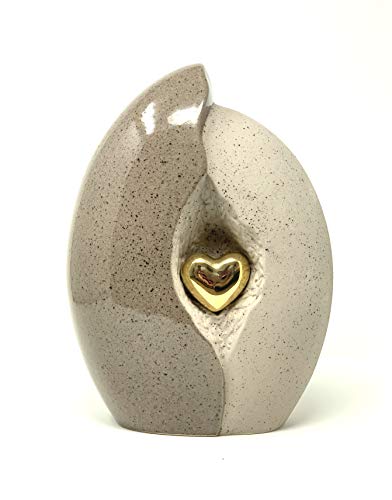Urna de cerámica para cenizas con forma de corazón, color arena, gris