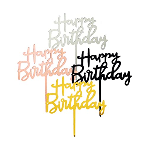 LICHUAN 4 Piezas Topper Tartas de Happy Birthday, Decoracion Tarta Feliz Cumpleaños, Cake Topper Happy Birthday, Glitter Cupcake Topper, Acrílico Cake Topper para Cumpleaños Baby Showers (4 Colores)