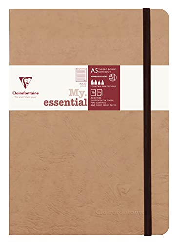 Clairefontaine - Ref 79346C - Cuaderno con rosca para bolsa de edad (192 páginas) - Tamaño A5, reglas forradas, papel de vitela cepillado de 90 g/m², cierre elástico - cubierta marrón