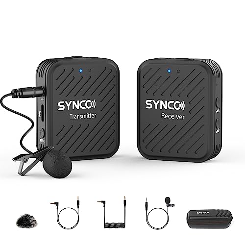 SYNCO Micrófono Solapa Inálambrico, G1 A1 2.4GHz Micro Corbata Wireless para DSLR Cámara Móvil Videocámara Laptop Tablet, Compatible para Canon Sony Nikon Microfono-Inalambrico-Solapa-Corbata-Micro