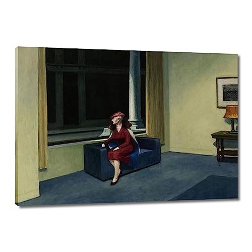 GJRYHXT Cuadros enmarcadas de arte mural por Edward Hopper: Ventana del hotel. Reproducción de obras de arte famosas en lienzo. Póster de decoración para salón 50x70cm lienzo envuelto