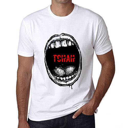 Hombre Camiseta Expresiones Bucales Tchah – Mouth Expressions Tchah – T-Shirt Vintage Manga Corta Regalo Original Cumpleaños Blanco S