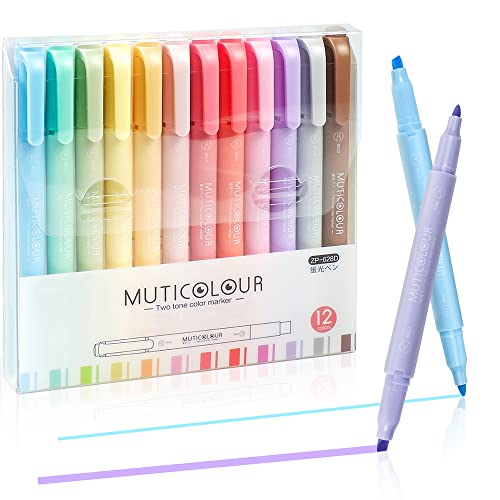 EooUooIP Subrayadores Pastel, 12 Piezas de Resaltadores y Marcadores de Doble Punta de Colores Surtidos, Papelería de Oficina Escolar, Accesorios Para Diario de Balas