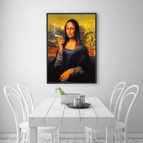 Lienzo impreso con sus fotos parodia dadaísmo arte creativo de la pared de fumar Mona Lisa lienzo póster impresiones pintura clásica estudio habitación decoración pasillo fotos 40x60cm