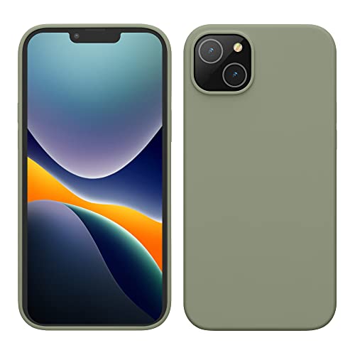 kwmobile Carcasa para iPhone 14 Plus Funda - Case TPU y Silicona para Smartphone con Interior de Microfibra - Suave Protector antigolpes para móvil - Apto Carga inalámbrica - Gris Verdoso