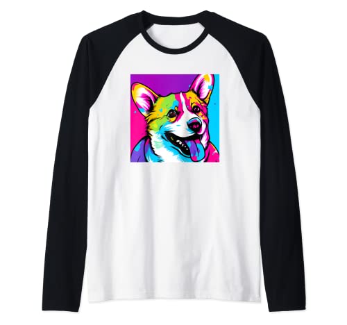 Corgi Art Pop Pintura moderna contemporánea Camiseta Manga Raglan