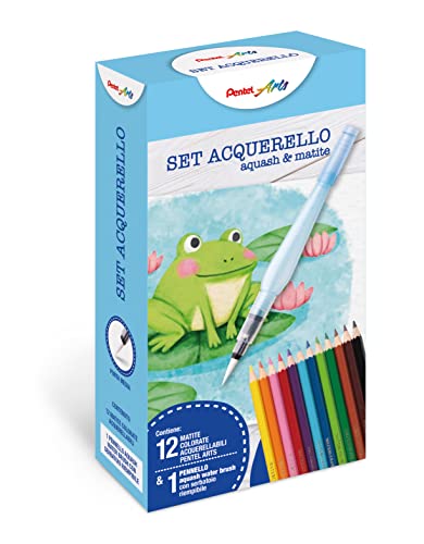 Pentel XFRH+CB9 Set acuarela - 12 lápices acuarelables y 1 pincel rellenable Aquash Water Brush