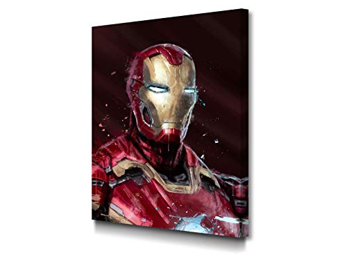 Foto Canvas Cuadro Iron Man | Lienzos Decorativos - Decoración Pared - Cuadros para Niños | 30 x 40 cm sobre Bastidor de Madera Grueso Listos para Colgar