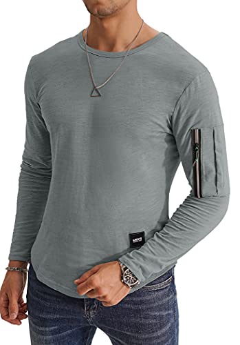 Amazon Brand – Hikaro Camisetas Deportivas para Hombre Hipster Hip Hop Camiseta de Cuello Redondo con Bolsillo con Cremallera Celadon L