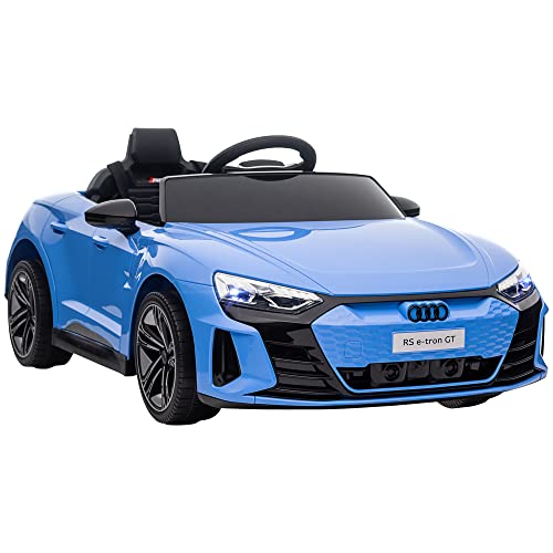 HOMCOM Coche Eléctrico Audi RS e-Tron GT para Niños de 3-5 Años Coche de Batería 12V con 2 Motores Mando a Distancia Faros LED Bocina Música USB y Apertura de Puerta 3-5 km/h 103x58x41 cm Azul