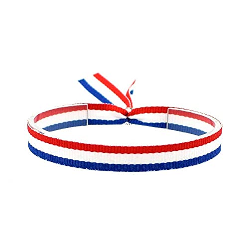 BDM Pulsera de Hombre y Mujer de Tela con la Bandera de Francia, Rojo Blanco y Azul, Ideal para el fútbol.