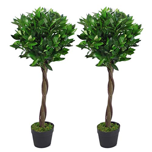 Par de Hojas de árbol Artificial Topiary Bay Laurel Ball Trees, Giro Verde, 90 cm