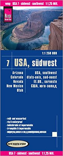 USA7: Suroeste, mapa impermeable de carreteras. Escala 1:1.250.000 impermeable. Reise Know-How.