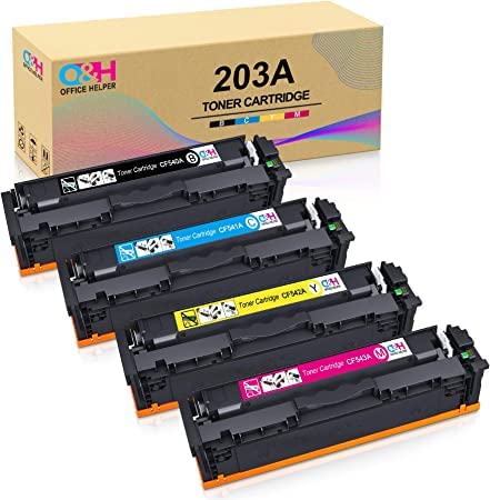 OFFICE HELPER 203A 203X CF540A CF541A CF542A CF543A Reemplazo de Cartucho de Tóner Compatible para HP Color Laserjet Pro MFP M281FDW M254NW MFP M280NW M254DW M254dn MFP M281FDN M281 M254,4 Piezas