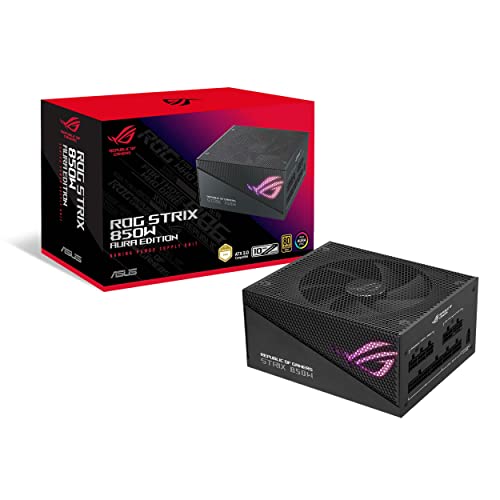 ROG Strix 850W Gold Aura Edition - Fuente de alimentación modular (80+ Gold, ATX 3.0, Lambda A++, compatible con PCIe Gen 5.0, ventilador Axial-tech, Aura Sync, 10 años de garantía)