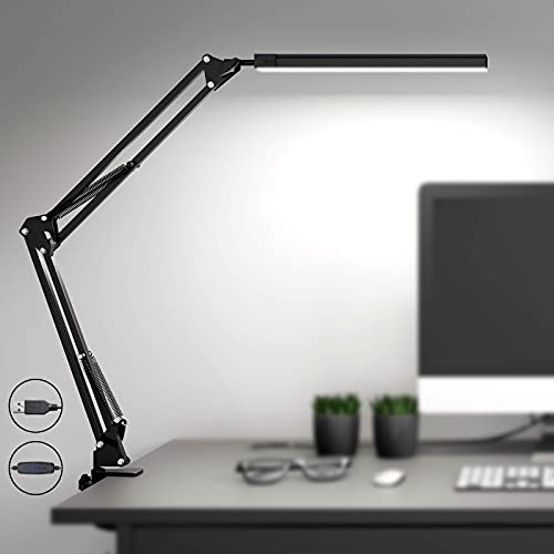 SKYLEO Lampara Escritorio LED - Flexo, Potente con clip - Protección ocular - 3 modos de luz X 10 niveles de brillo - Negro