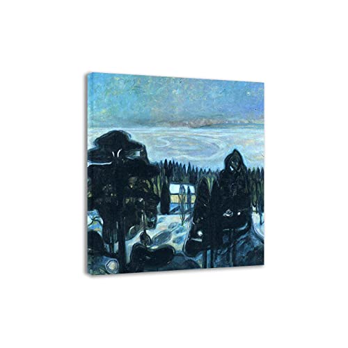 SYLJ White Night de Edvard Munch-Famoso Arte de la Pared Reproducción de Pintura al óleo Cuadros en Lienzo para Sala de Estar 50x55cm Enmarcado