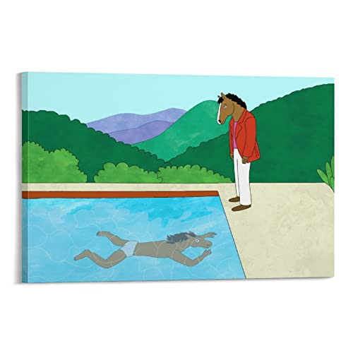 BoJack Horseman David Hockney He Watches He Swim Póster de obras de arte impresión póster arte pared pintura lienzo decoración hogar carteles 08 x 12 pulgadas (20 x 30 cm)