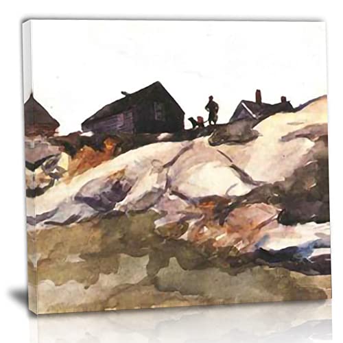 TANEGE Edward Hopper Cuadro Decorativo Canvas Lienzo Impresión |Obras de Arte Para Paredes Del Hogar Montado En Bastidor De《Rocks》Enmarcado-85x85cm(33.5x33.5in)