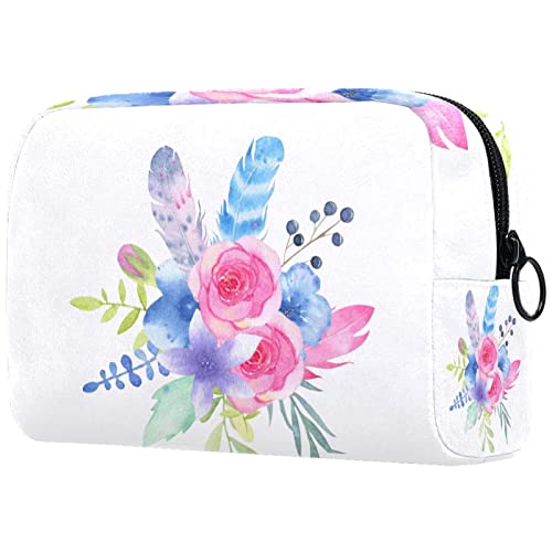 Bolsa de cosm閠icos de viaje con estampado de ramo de flores pintadas a mano de acuarela para mujeres y ni馻s, bolsa de maquillaje peque馻 con cremallera, organizador de art韈ulos de tocador