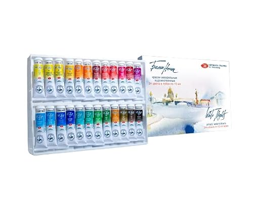 Set de tubo de acuarela – Pinturas de calidad de artista de grado profesional - 24 colores en tubos de 10 ml – Marca de rango superior WHITE NIGHTS desde Rusia