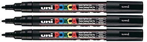 Uni Posca PC3M Negro Subrayador Pintura Tejido Metal Vidrio 1.5mm Fine Bala Puntas - Negro, Pack Of 3