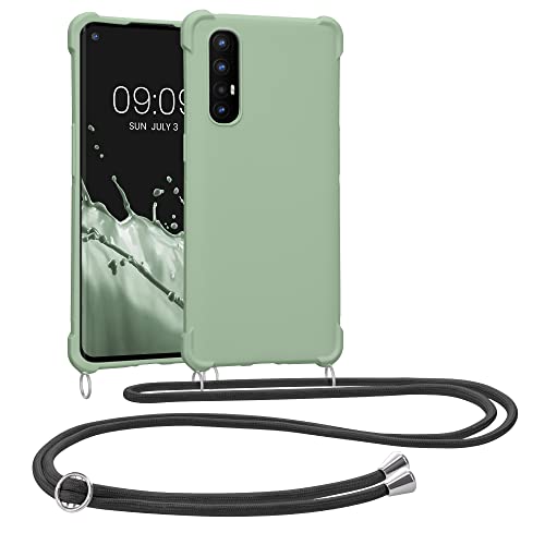 kwmobile Carcasa Colgante Compatible con OPPO Find X2 Neo Funda con Cuerda - Funda con Correa Colgante Ajustable - Gris Verdoso Mate