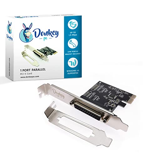 Donkey pc - 1 Port Parallel en PCI Express. Tarjeta y Adaptador de Interfaz Interno Paralelo con Transferencia de hasta 1,5 Mbps. Tarjeta controladora de Puerto de Impresora Db25 Paralelo.